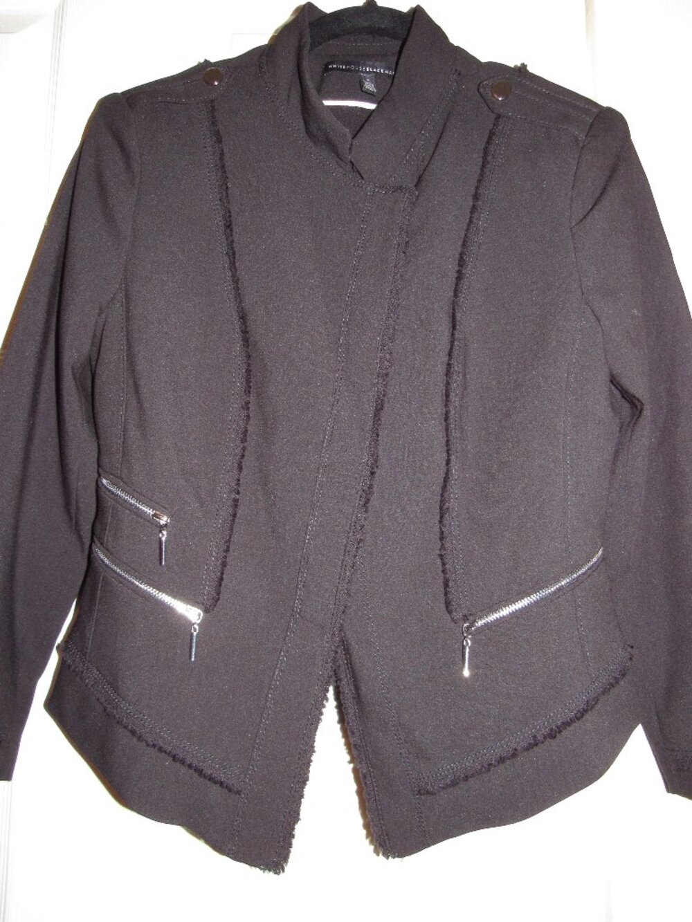 White House Size 4 Black Zipper Jacket Designer Details Padded Shoulders